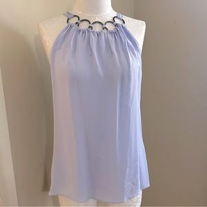 NWT Elie Tahari Bright Lilac Silk Blouse with metal ring neckline